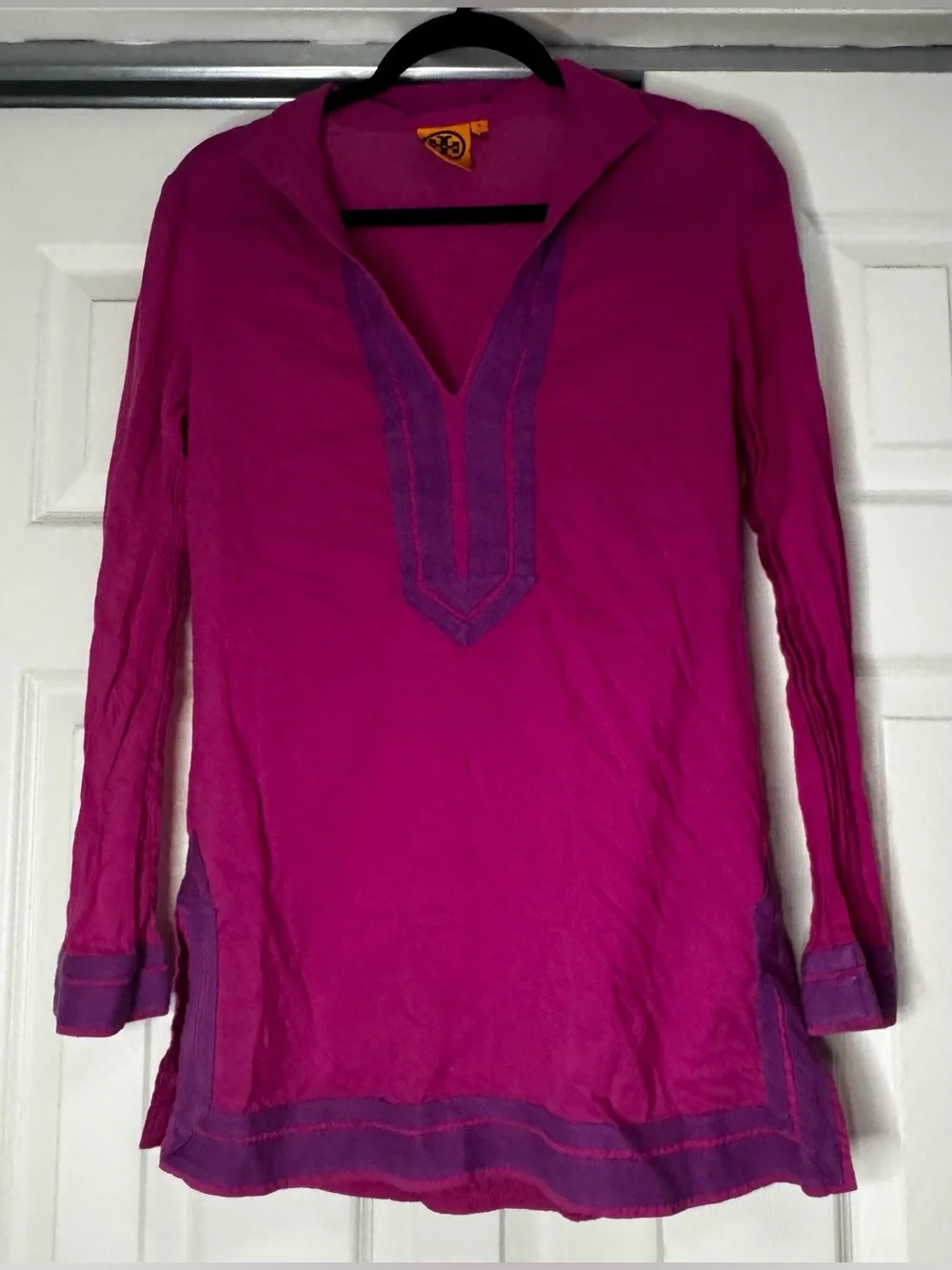 Tory Burch Fuchsia and Purple Trim Cotton Tunic - Size 4